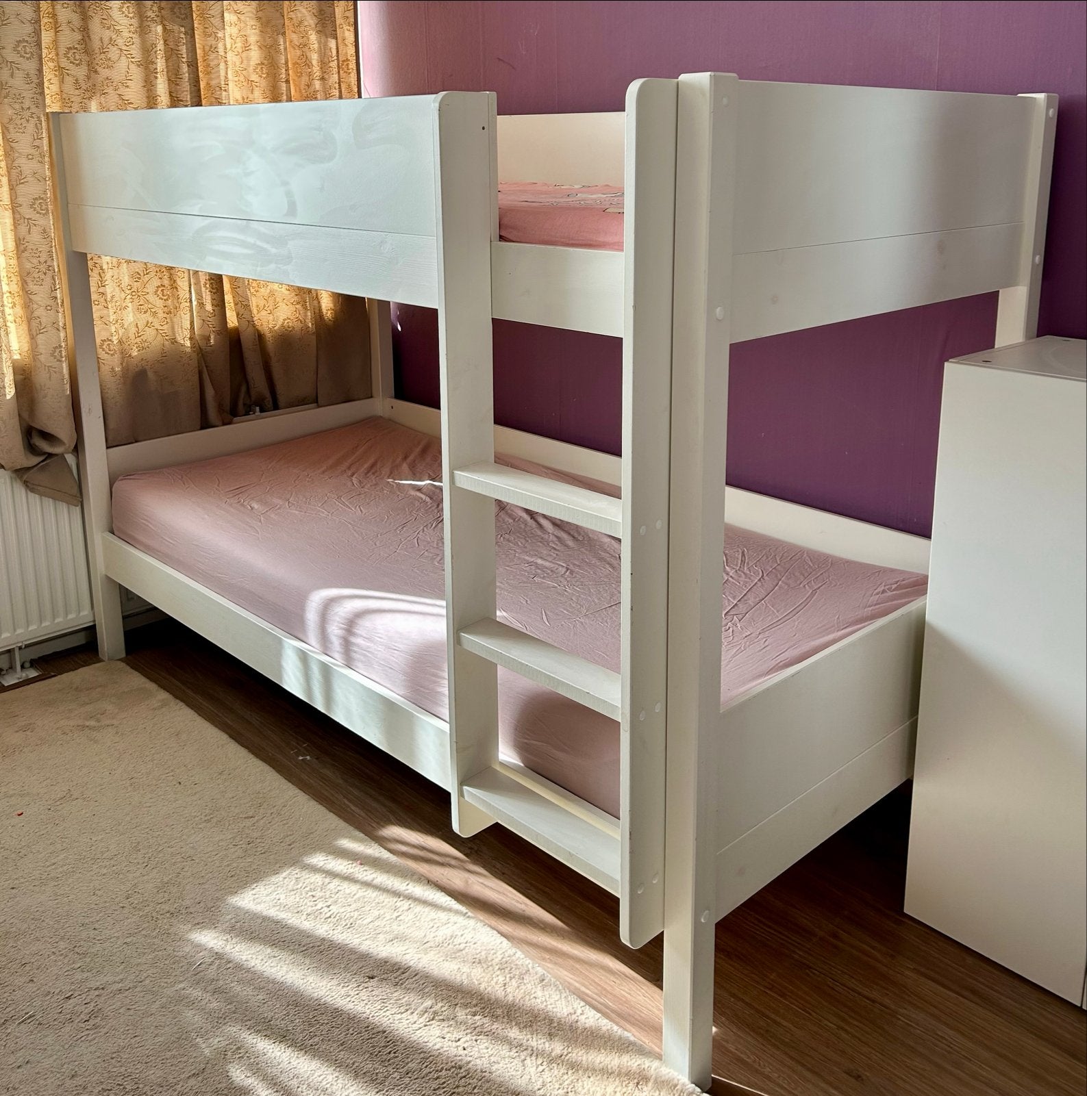 Stevig wit stapelbed met lattenbodems, kinderbed, bunk bed, Ophalen, Gebruikt, 90 cm, Eenpersoons