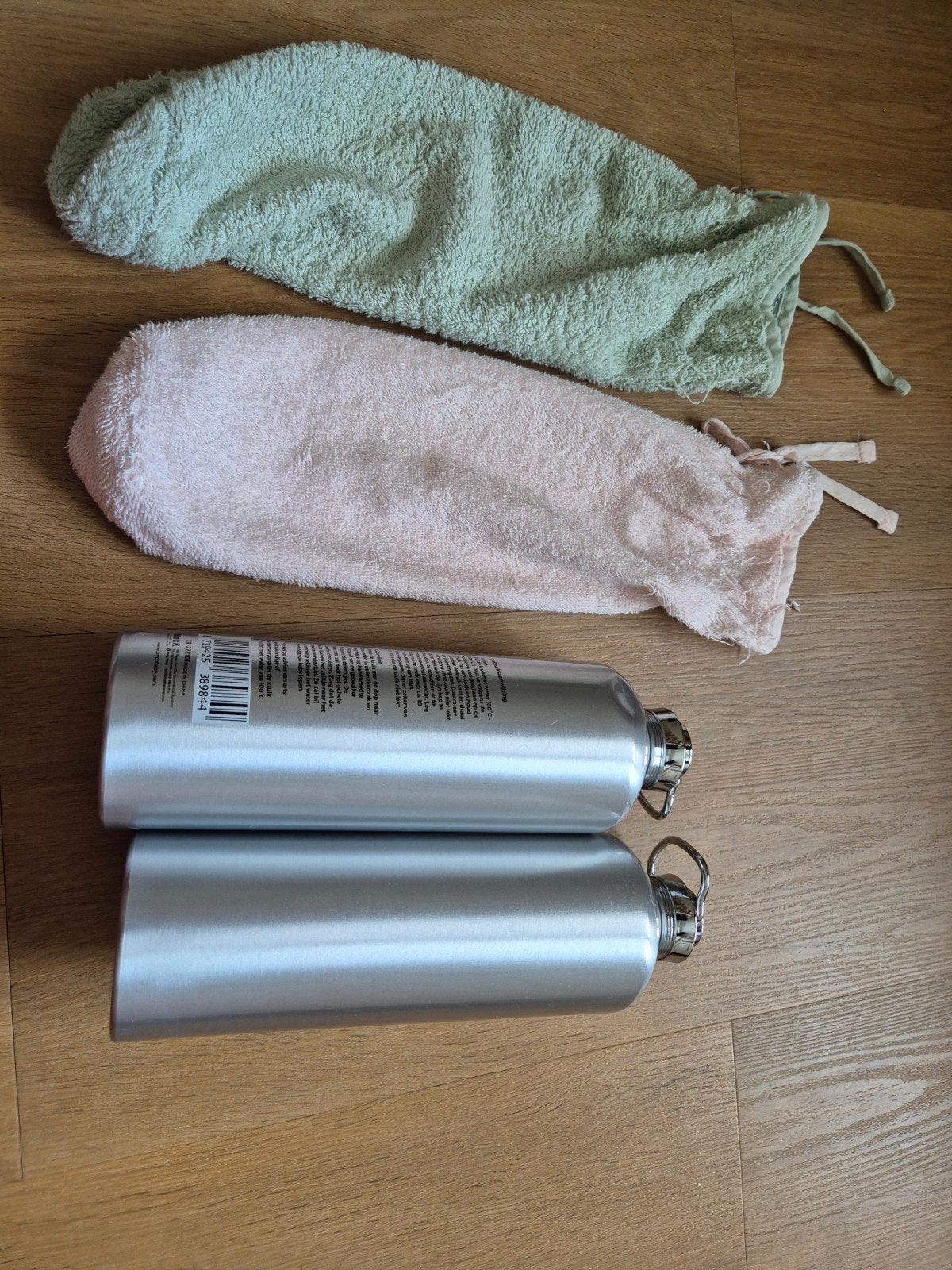 2x Aluminium drinkfles met beschermhoes, Ophalen, Gebruikt