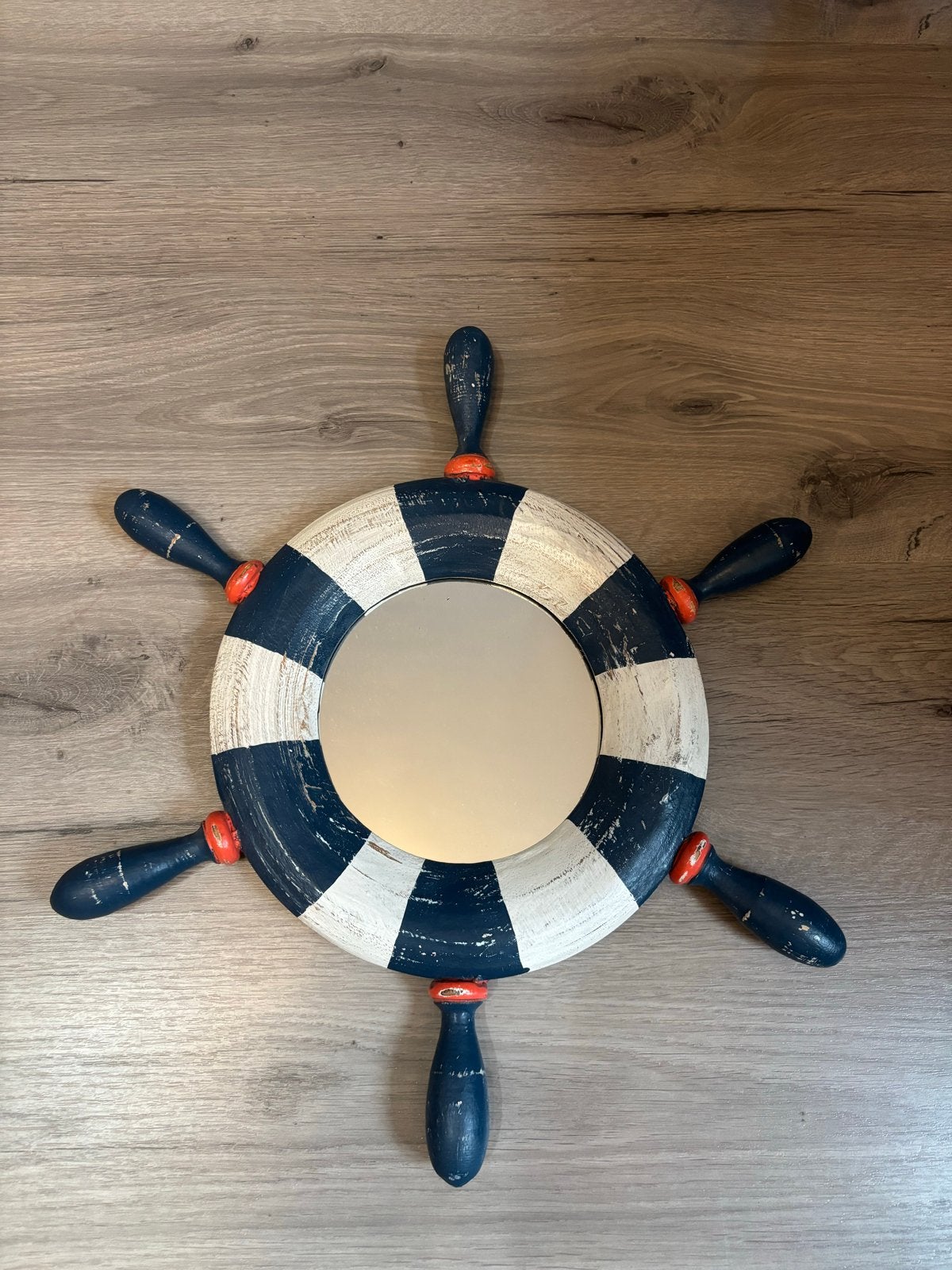 Decoratieve scheepsroer spiegel - Maritieme stijl, Ophalen of Verzenden, Overige vormen, 50 tot 100 cm, Minder dan 100 cm