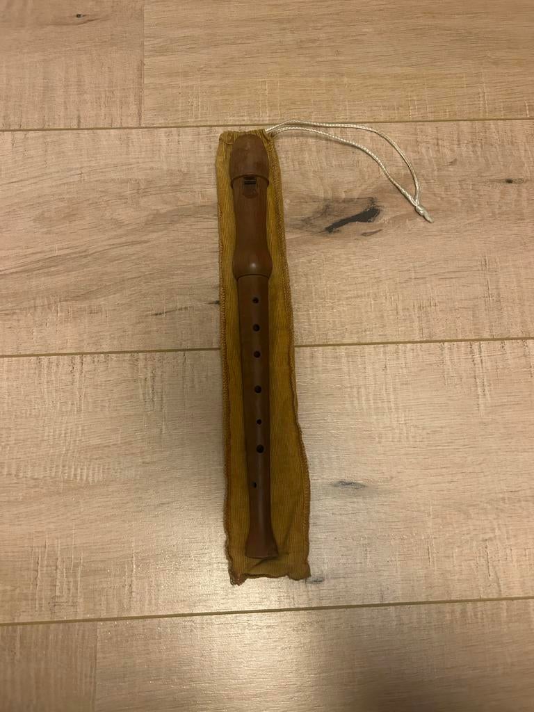 Bruine blokfluit met hoesje, Ophalen, Gebruikt, Sopraan of Sopranino, Met koffer, hoes of etui