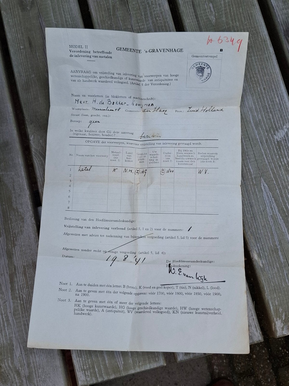 Zeldzaam document Gemeente 's-Gravenhage 1941, Verzamelen, Ophalen of Verzenden, Gebruikt