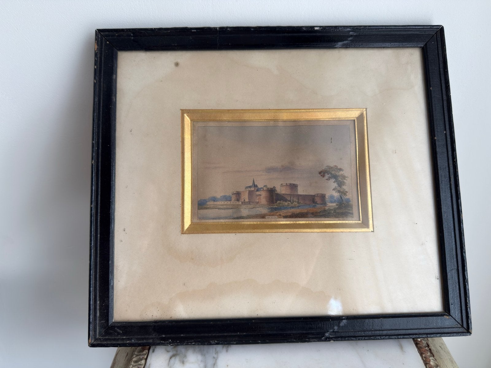 Antieke prent Fort de Ham, Somme, ingelijst, Handgekleurd, 1800 - 1899, Architectuur, Ophalen of Verzenden