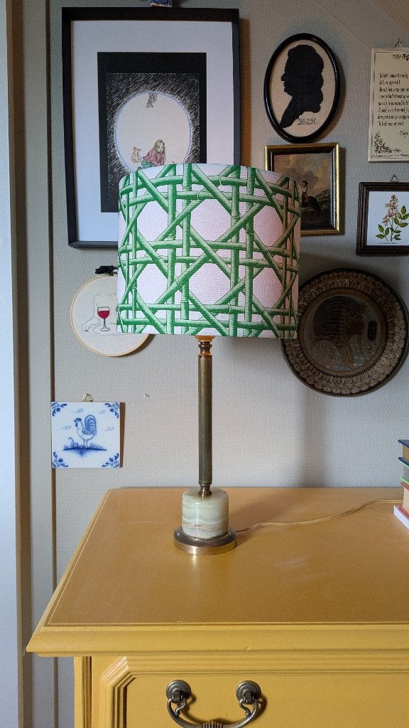 Tafellamp Hollywood regency messing marmer, Huis en Inrichting, Lampen | Tafellampen, Vintage, Met schakelaar, Zo goed als nieuw