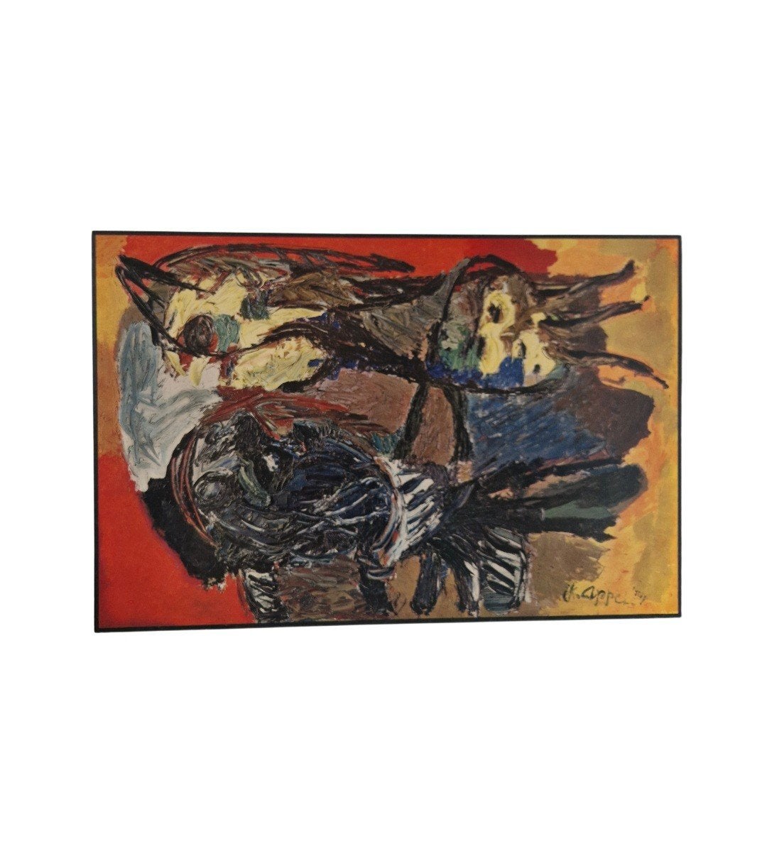jaren 60 / 70 schilderij  Karel Appel - Twee Vogels (1954) -, Ophalen of Verzenden
