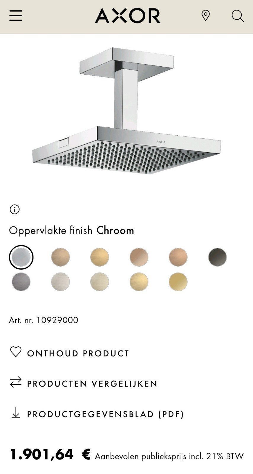 Nieuw! Hansgrohe Starck AXOR hoofddouche 240x240mm chroom, Ophalen of Verzenden, Nieuw, Chroom, Douche