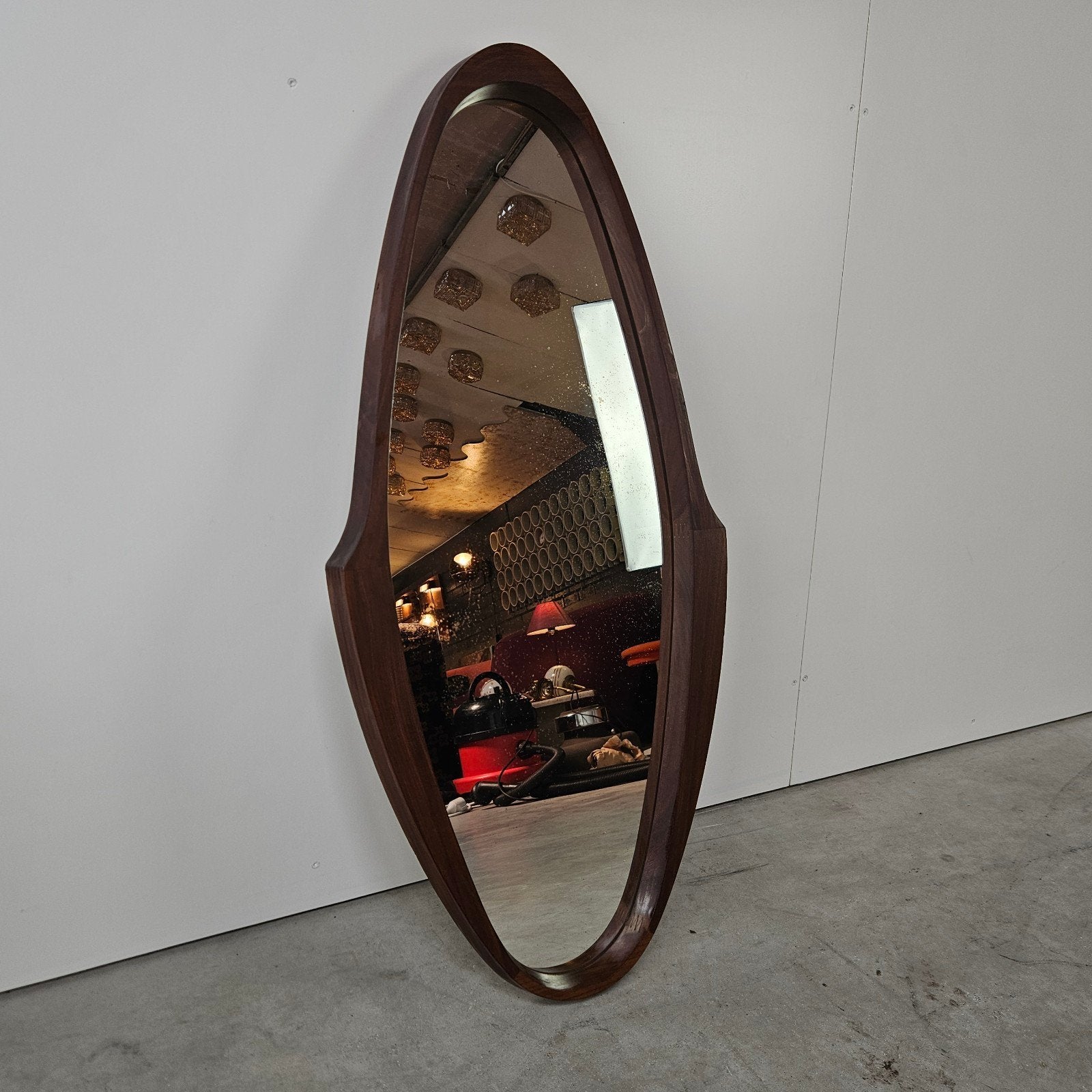 Vintage Italiaanse spiegel teak, Antiek en Kunst, Antiek | Spiegels, Ophalen, Ovaal, Minder dan 50 cm, Minder dan 100 cm