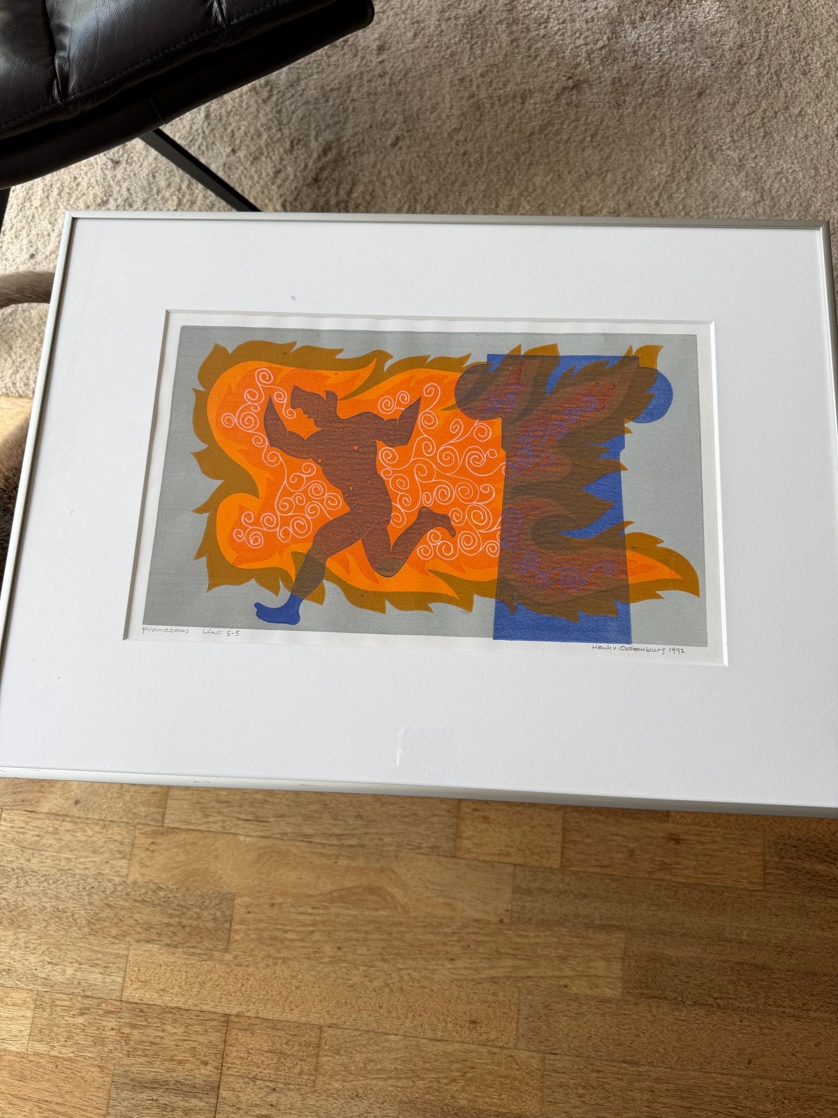 Henk van Ockenburg - Prometheus (1992) - Lino, Ophalen, 1950 - 1999, Mythologie, Gesigneerd