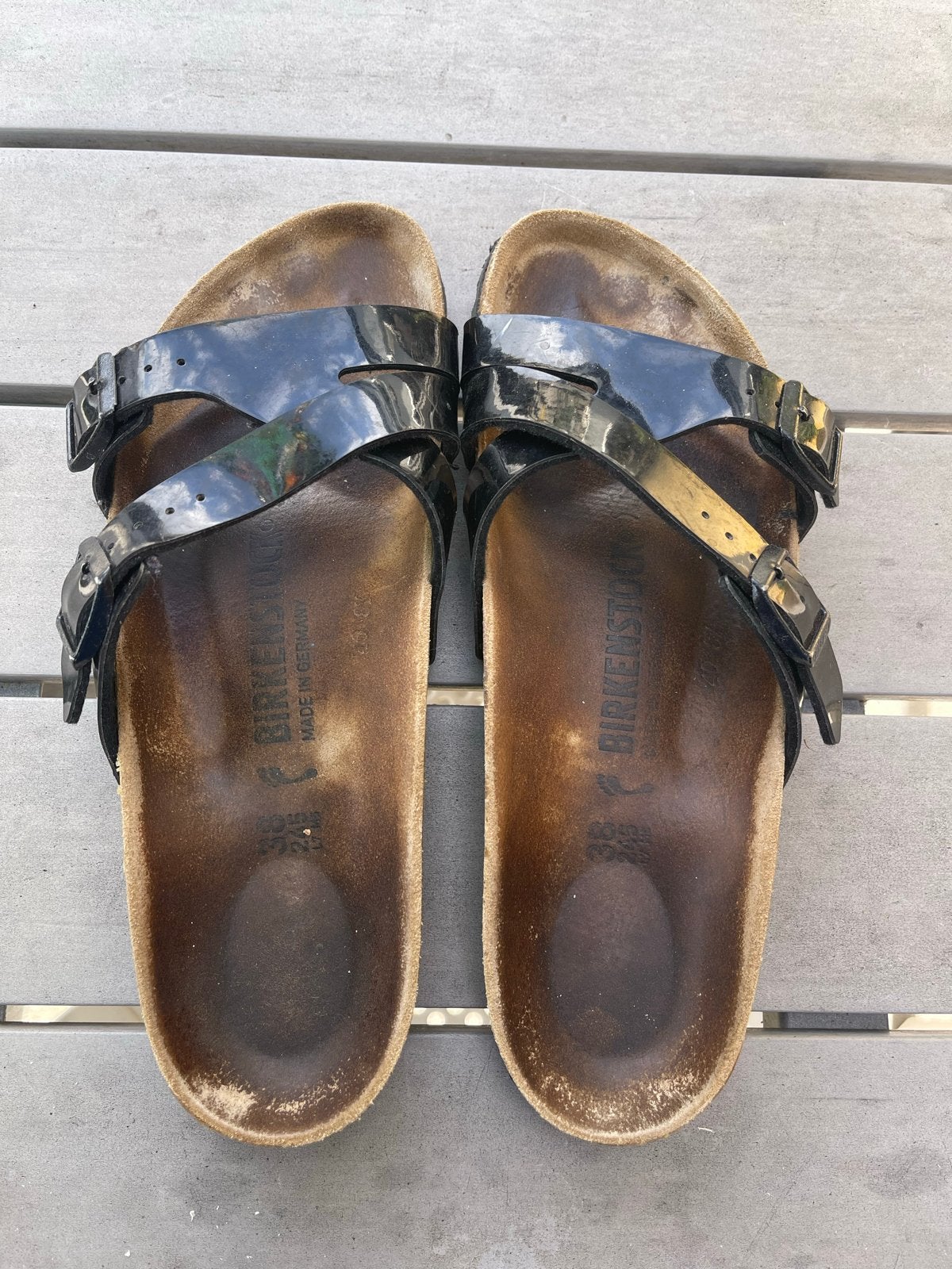 Birkenstocks zwart lak maat 38, Ophalen of Verzenden, Gedragen, Zwart, Sandalen of Muiltjes