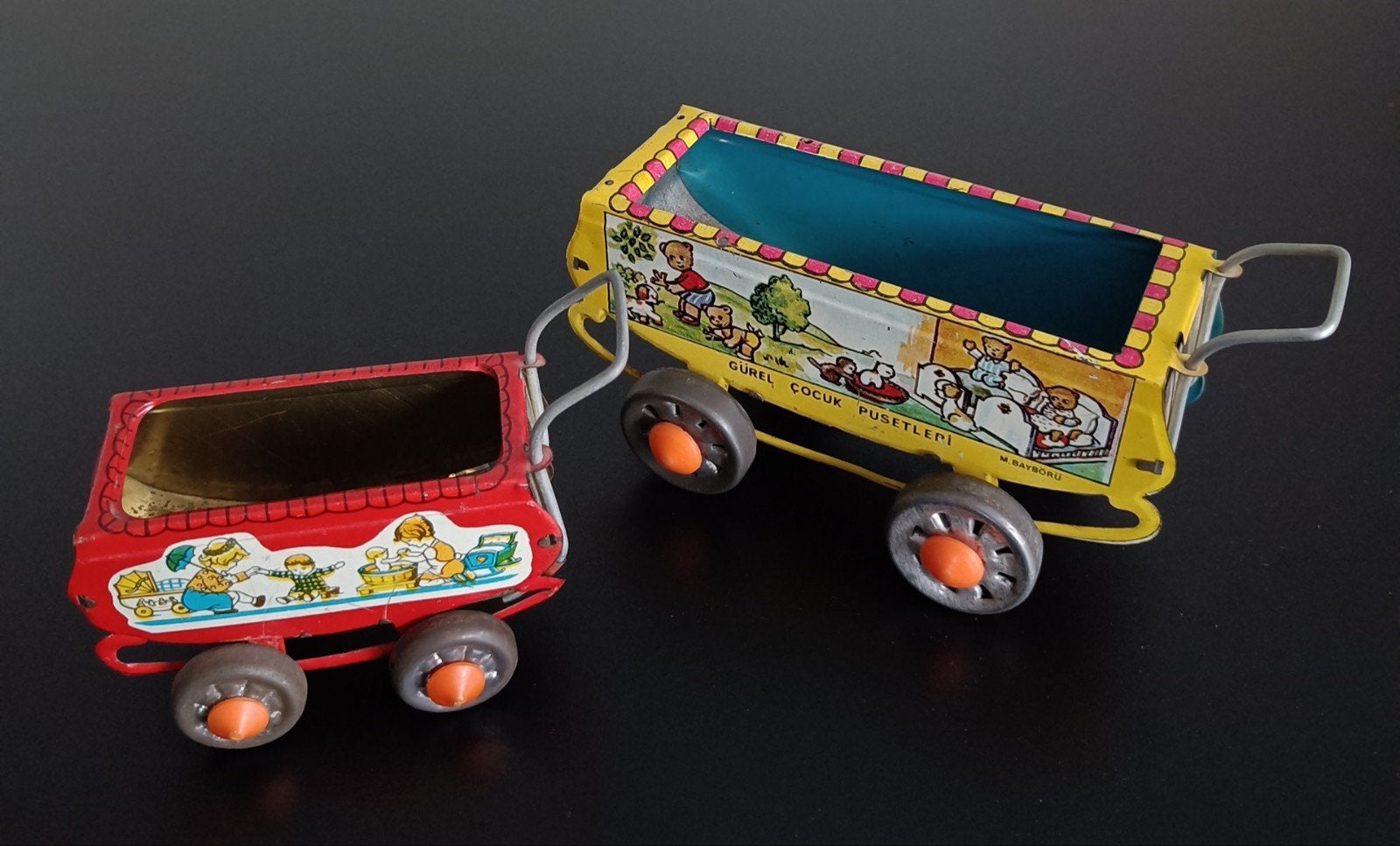 Oude blikken Turkse speelgoed kinderwagens., Antiek en Kunst, Ophalen of Verzenden
