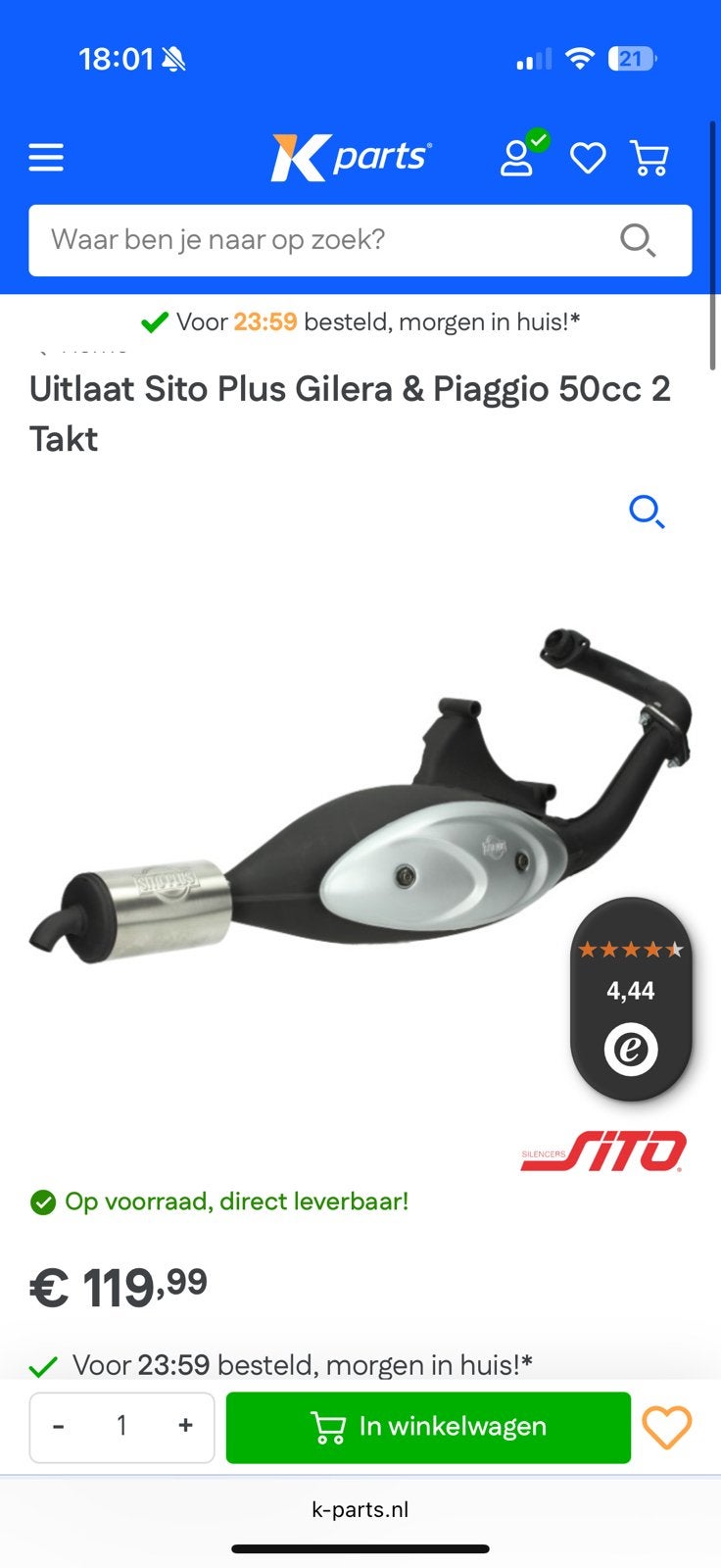 Sito plus nieuw, Fietsen en Brommers, Brommeronderdelen | Scooters, Ophalen of Verzenden, Zo goed als nieuw, Uitlaat, Piaggio