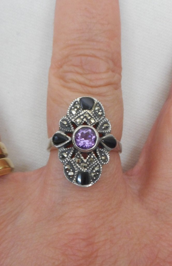 zilveren vintage ring met stenen maat 17.25 nr.532