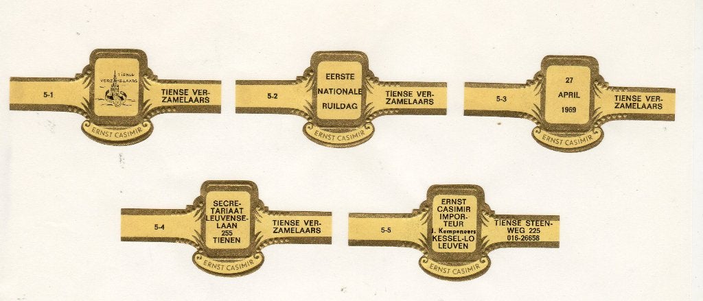 Ernst Casimir  Tiense Verzamelaars  1969, Verzamelen, Ophalen of Verzenden, Zo goed als nieuw, Sigarenbandjes