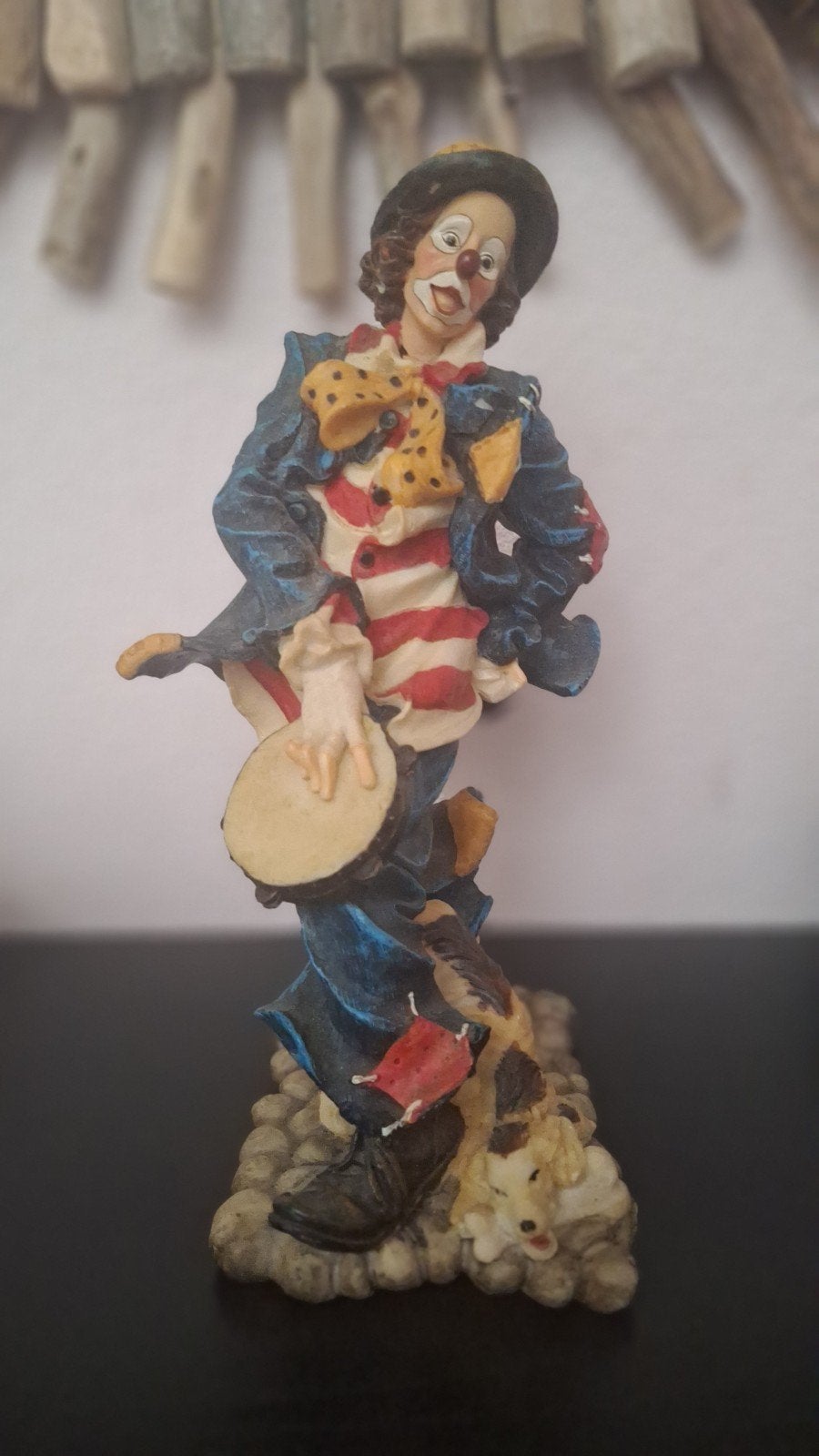 Kunststof Clownsbeeld met Hond en Tamboerijn - 30cm, Ophalen of Verzenden