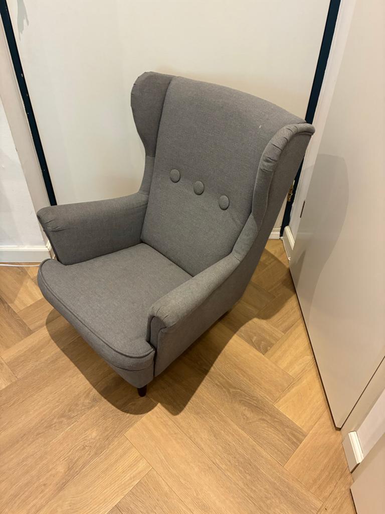 IKEA Strandmon Kinderfauteuil - Grijs, Ophalen, Minder dan 75 cm, Zo goed als nieuw, Stof