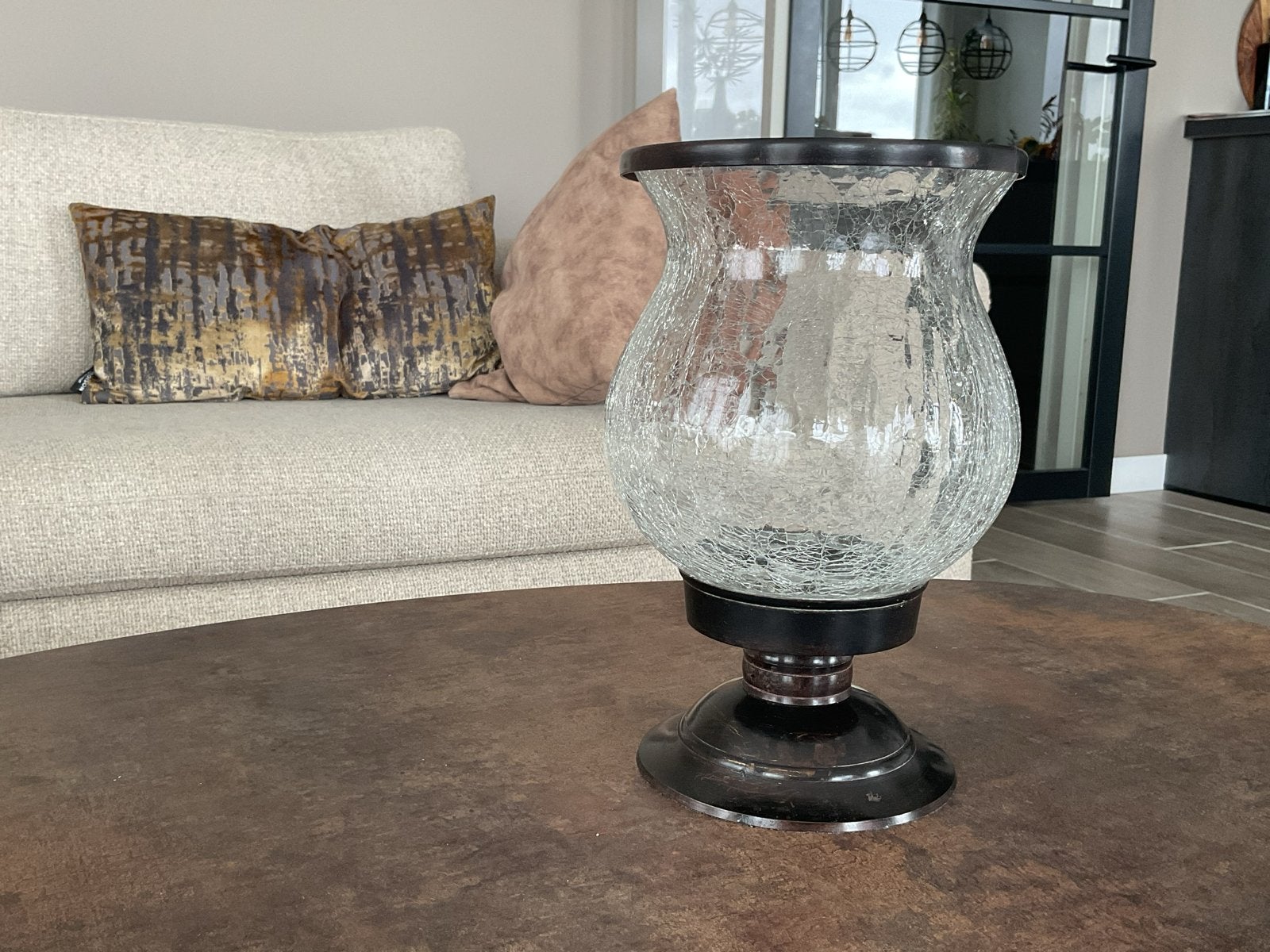 Stijlvolle Windlicht/Kandelaar met Craquelé Glas, Huis en Inrichting, Woonaccessoires | Kandelaars en Kaarsen, Ophalen, Windlicht