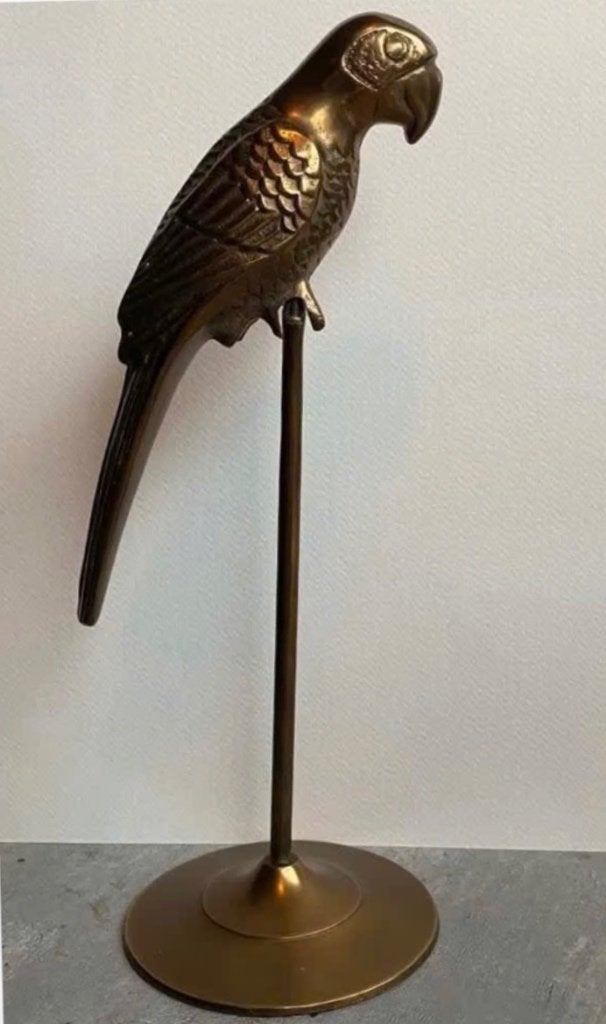 Koper / messing papegaai op stand, 27,5 cm hoog, Ophalen of Verzenden