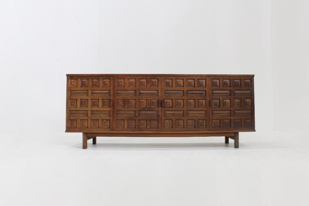 Vintage brutalist dressoir  jaren 70, Ophalen of Verzenden, Vintage , brutalist, 200 cm of meer, 25 tot 50 cm