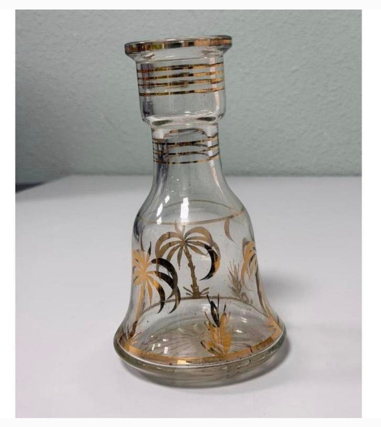 Vintage glazen vaas 20cm glas met palmboom bloemen vaas, Ophalen of Verzenden