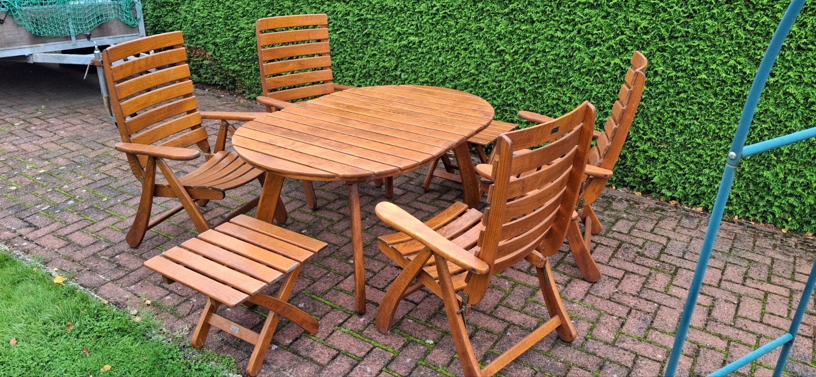 vintage teakhouten tuinset, Ophalen, 4 zitplaatsen, Gebruikt, Teakhout