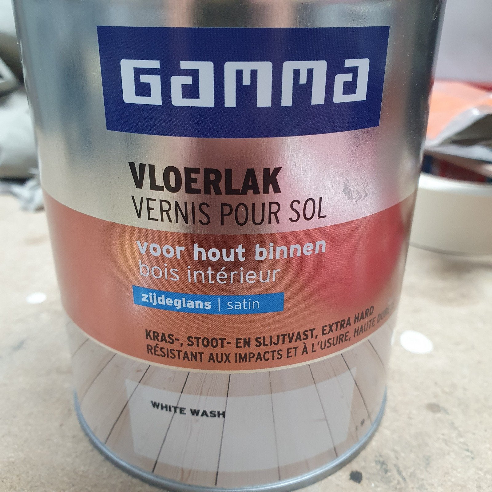Gamma Vloerlak White Wash Zijdeglans voor Hout Binnen, Ophalen, Wit, Nieuw, Lak