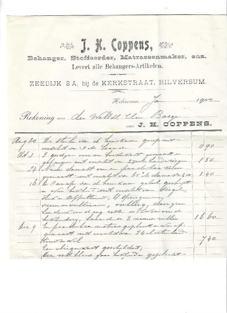 hilversum  1902  coppens  sign.  schoonschrift  stoffeerder, Verzenden
