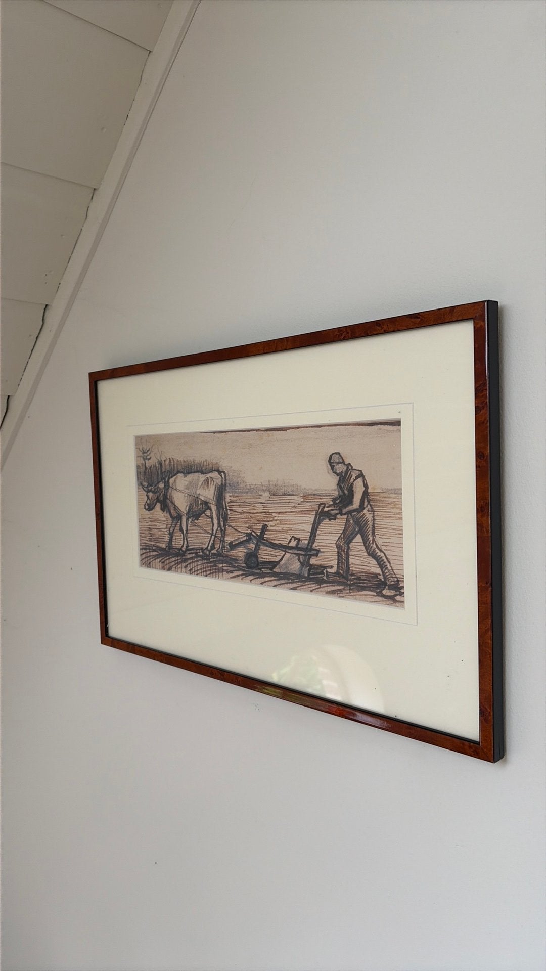 Fraai ingelijste reproductie Bij de ploeg Vincent van Gogh, Antiek en Kunst, Ophalen of Verzenden