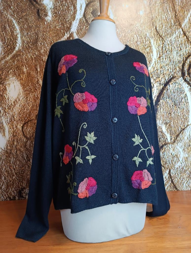 💖Prachtig 100% alpaca wollen vest geborduurde bloemen L, Zwart, Maat 42/44 (L), Nieuw, Ophalen of Verzenden