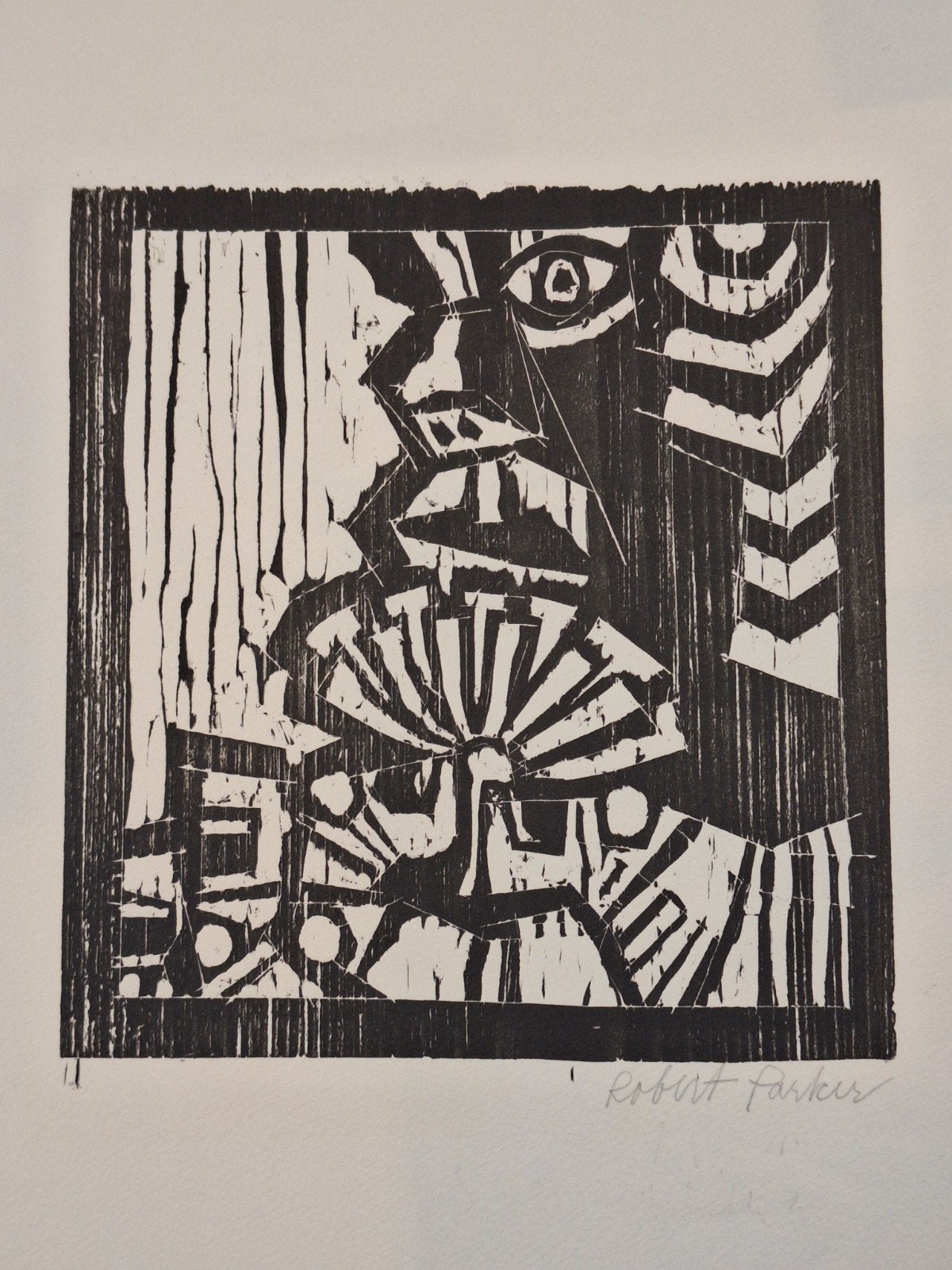 Abstracte linosnede van Robert Parker, Ophalen of Verzenden, Overige technieken, Gesigneerd, 1950 - 1999