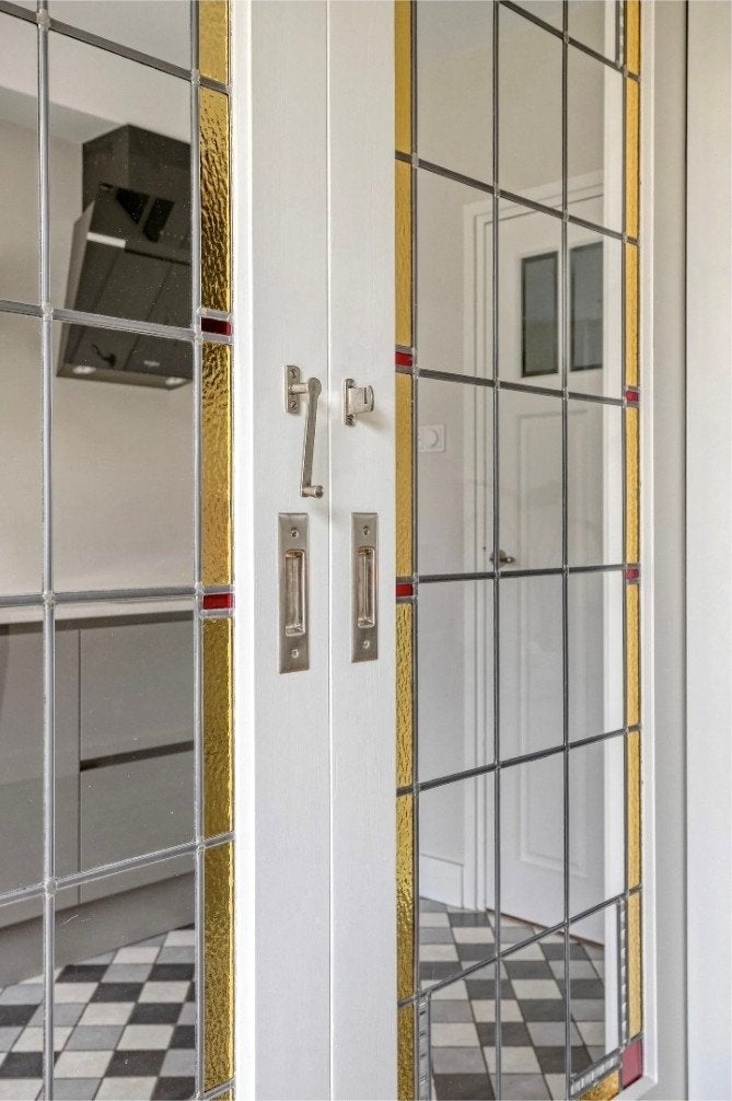 Schuifdeuren met glas in lood ramen, Doe-het-zelf en Verbouw, Ophalen, Gebruikt, Minder dan 80 cm, Glas in lood