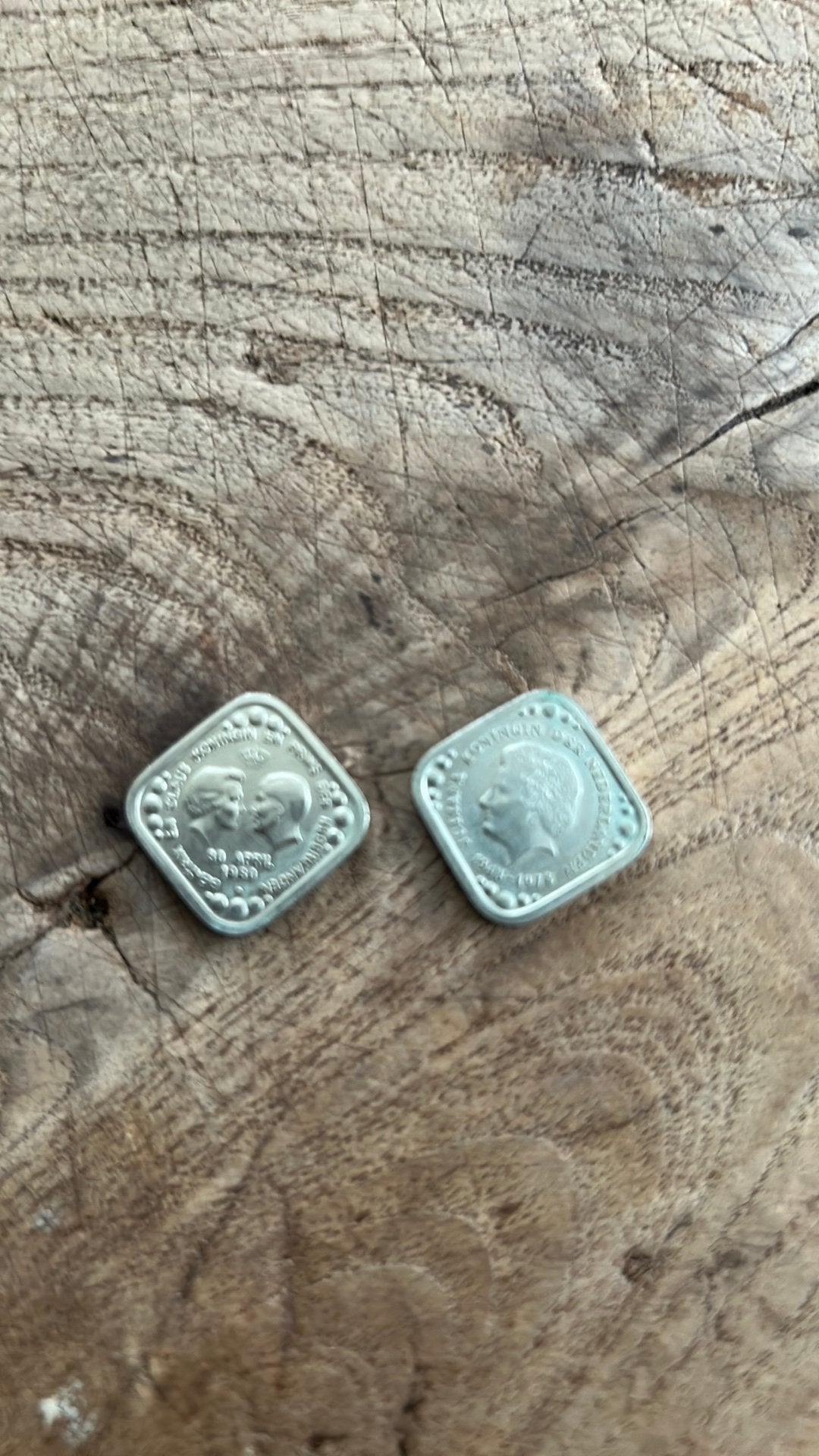 2 oude vierkanten 5 ct munten, Ophalen of Verzenden, Koningin Juliana, 5 cent, Geboorte of Huwelijk