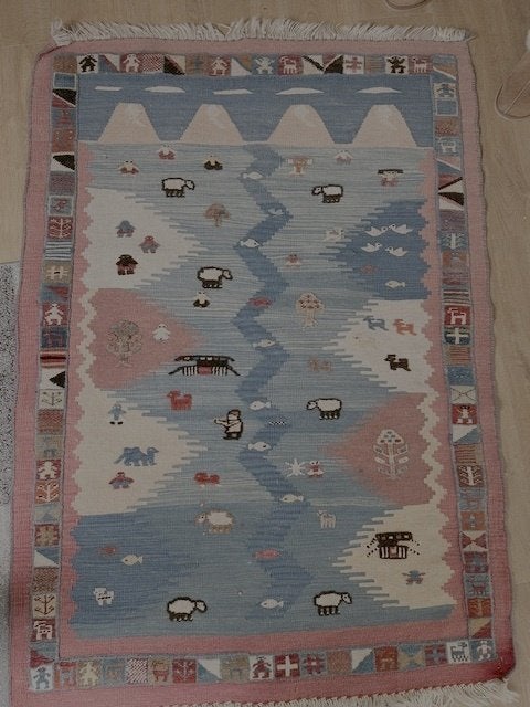 Perzische Gabbeh-kelim tapijt – 110  150 cm, Ophalen, Gebruikt, 100 tot 150 cm, Blauw