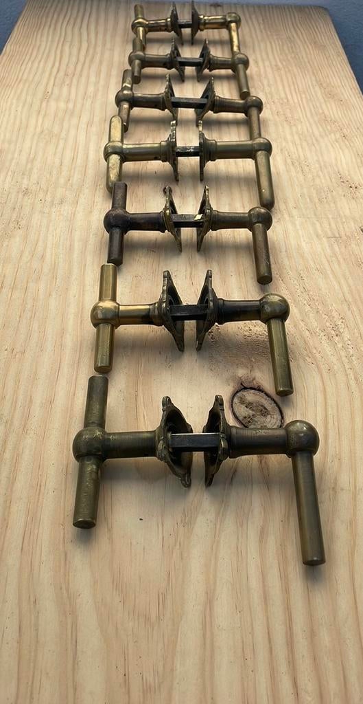 9x Chemin de fer Deurklinken 1920 Antiek messing deurkrukken, Ophalen of Verzenden