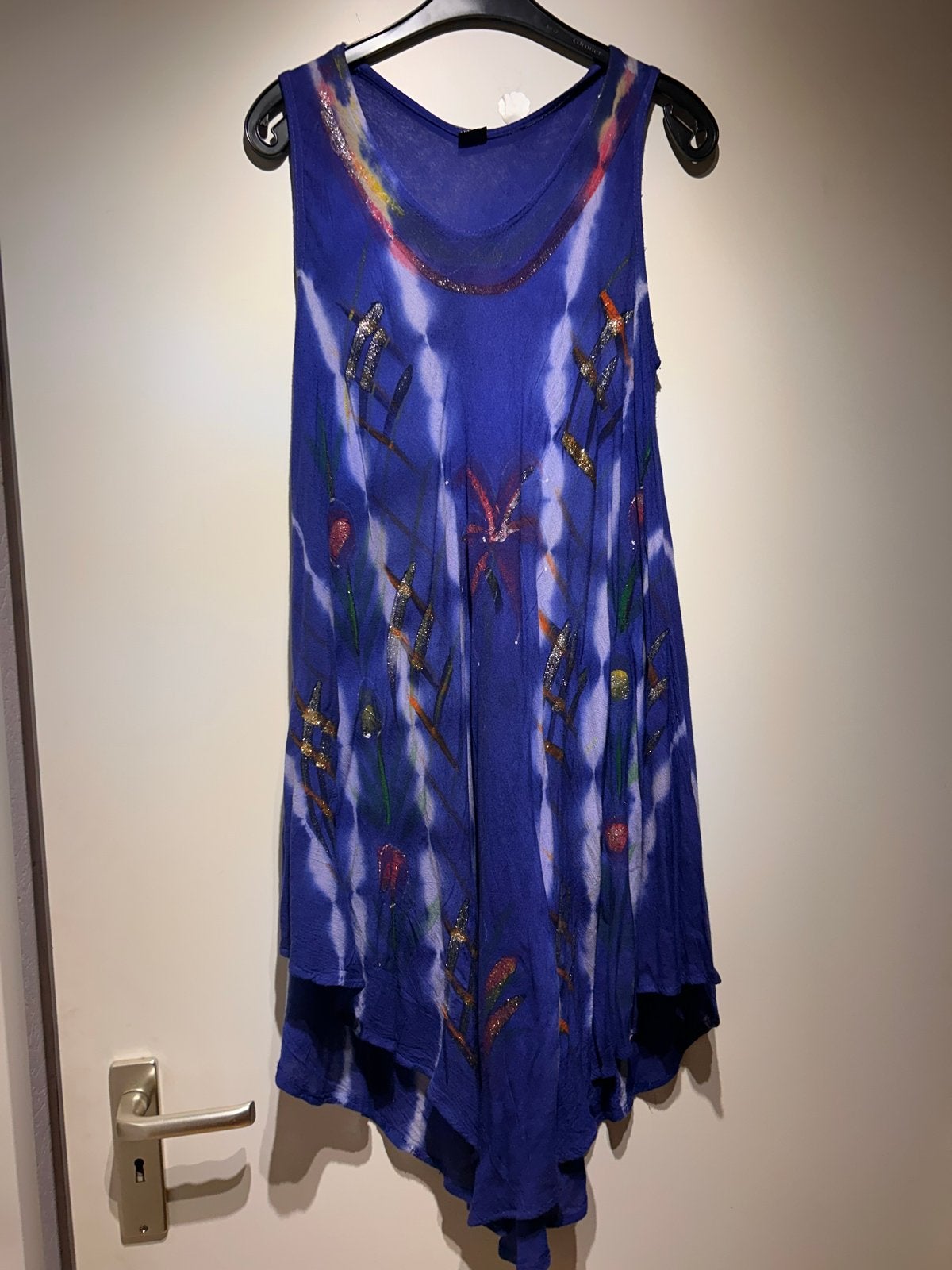 Free size - Boho jurk katoen batik print mouwloos free size, Blauw, Maat 42/44 (L), Ophalen of Verzenden, Knielengte