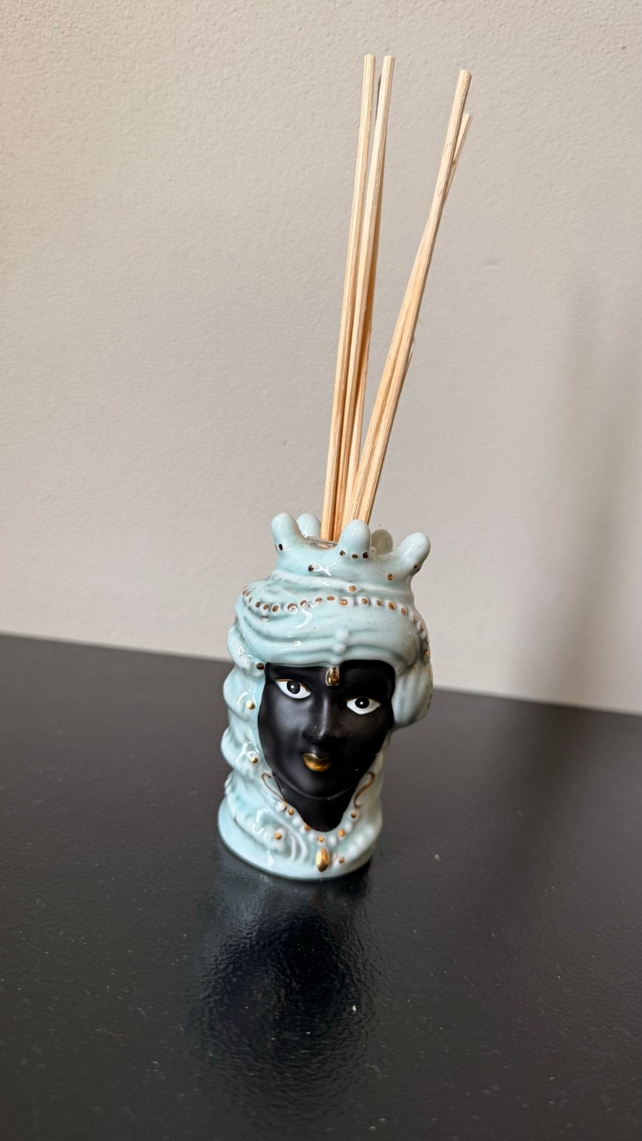 Moro hoofd geurstokjes houder, Zwart, Ophalen of Verzenden, Steen/keramiek, Oosters