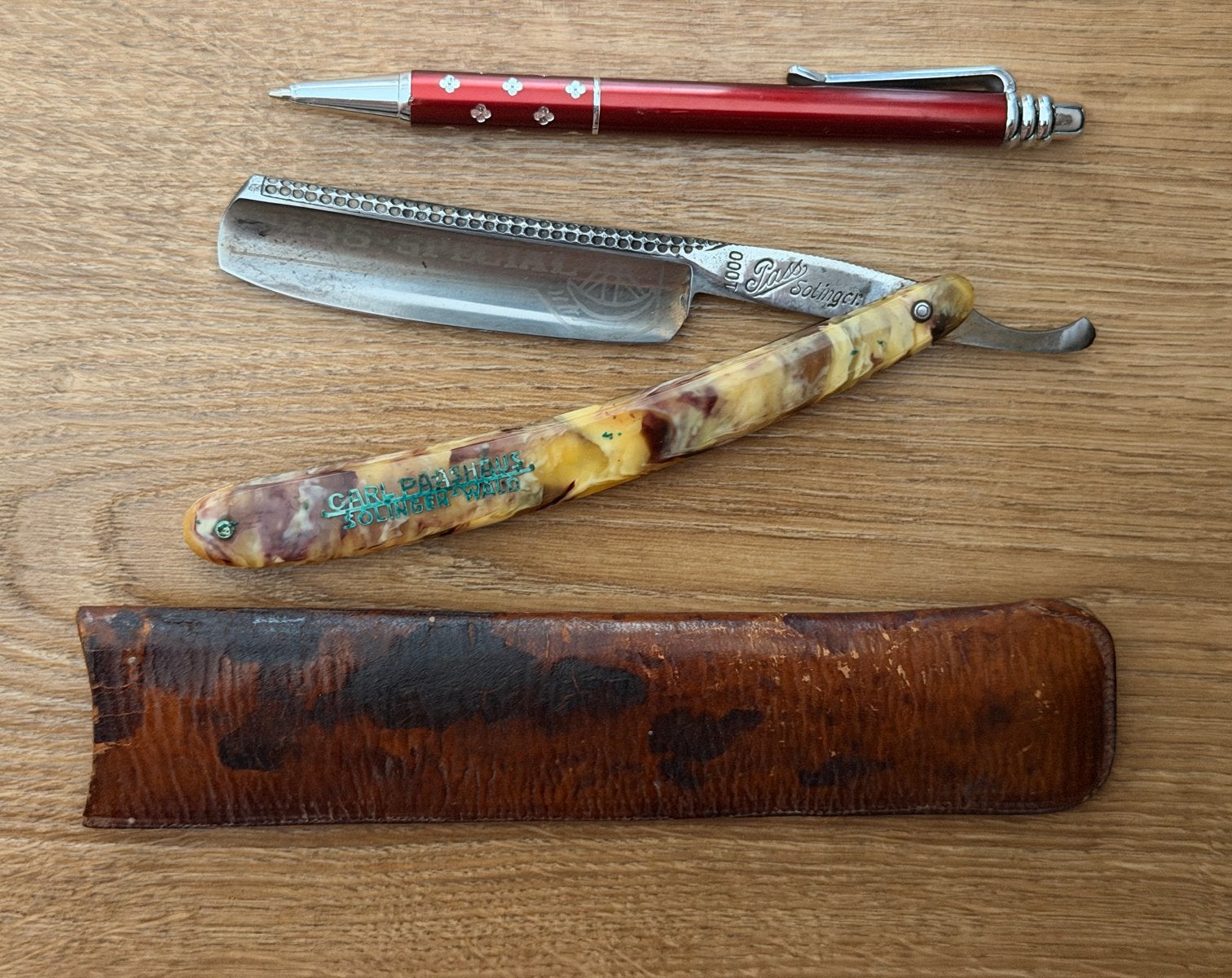 Antiek Scheermes Carl Paashaus Solingen met Leren Etui, Verzenden