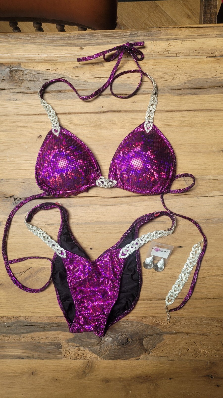 Handgemaakte fitness Wedstrijd Bikini, Paars, Ophalen of Verzenden, Bikini, Onbekend