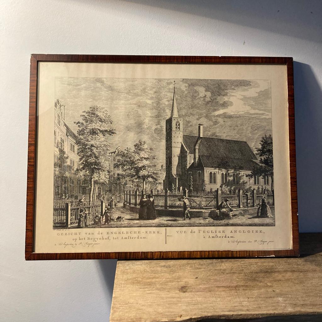 Oude ets Engelse Kerk Begijnhof Amsterdam 41x31 cm, Antiek en Kunst, Ophalen of Verzenden