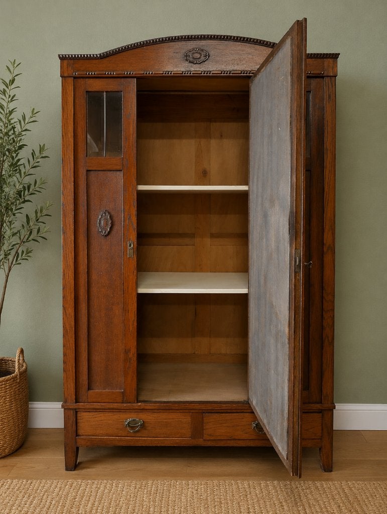 Art deco vintage spiegelkast kledingkast demontabel, Huis en Inrichting, Gebruikt, 100 tot 150 cm, 200 cm of meer, Art-deco vintage antiek