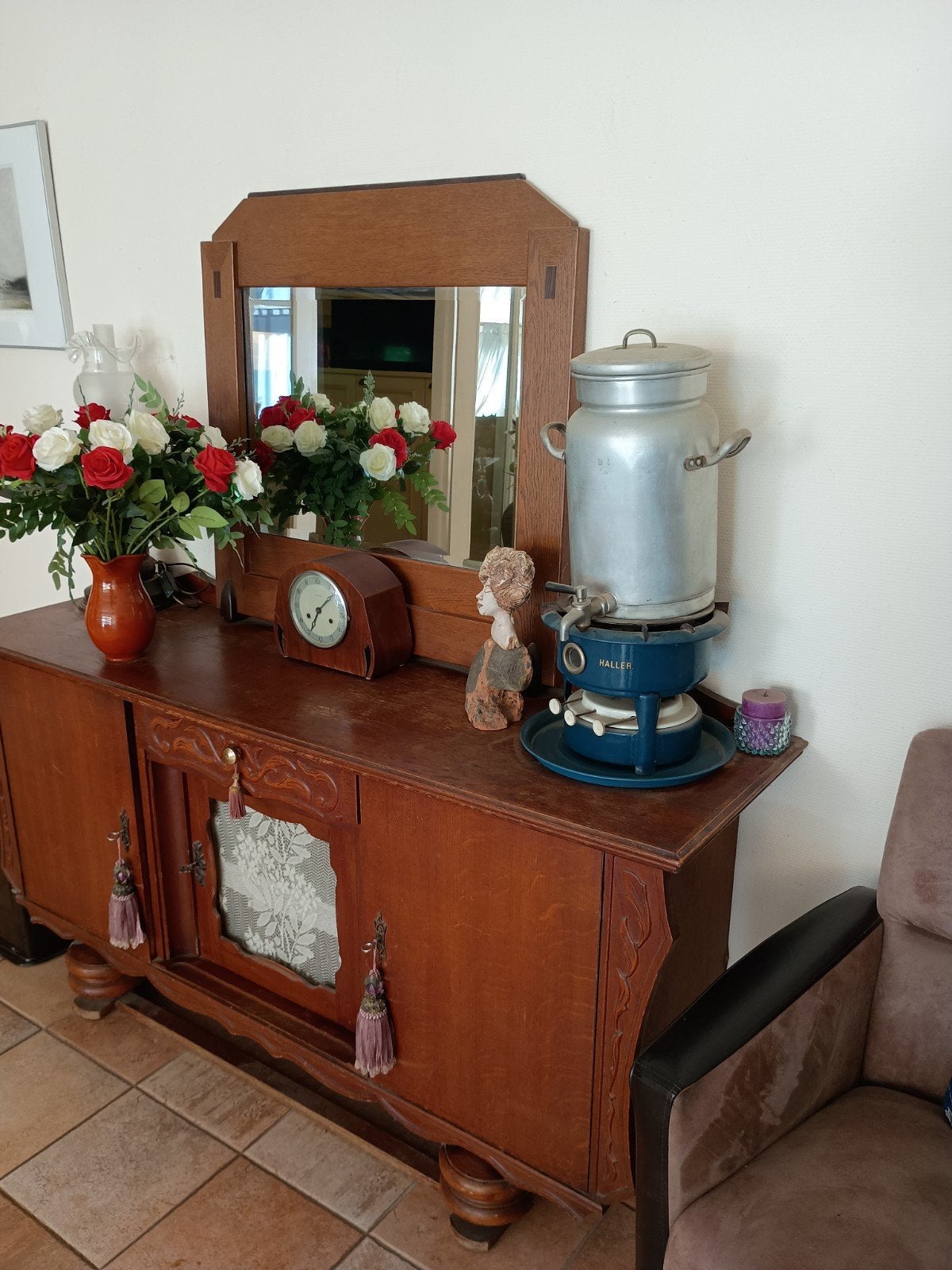 Antiek dressoir met spiegel, Antiek en Kunst, Ophalen of Verzenden