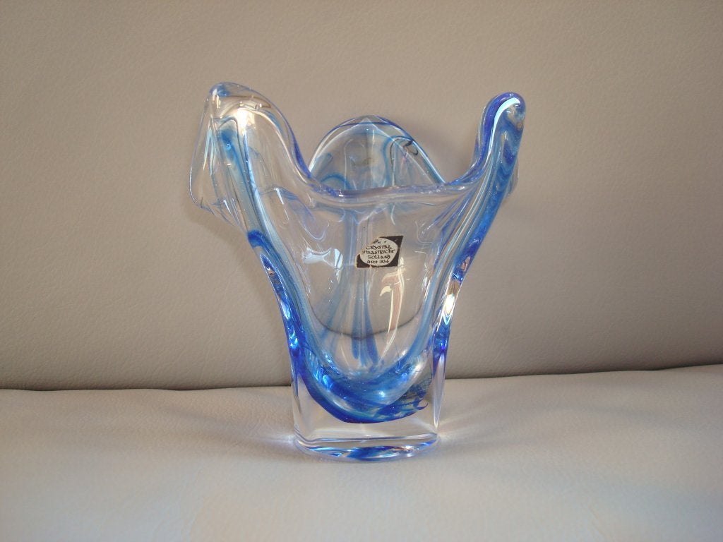 Crystal Maastricht Holland Vaasje Blauw, Antiek en Kunst, Antiek | Glas en Kristal, Ophalen of Verzenden