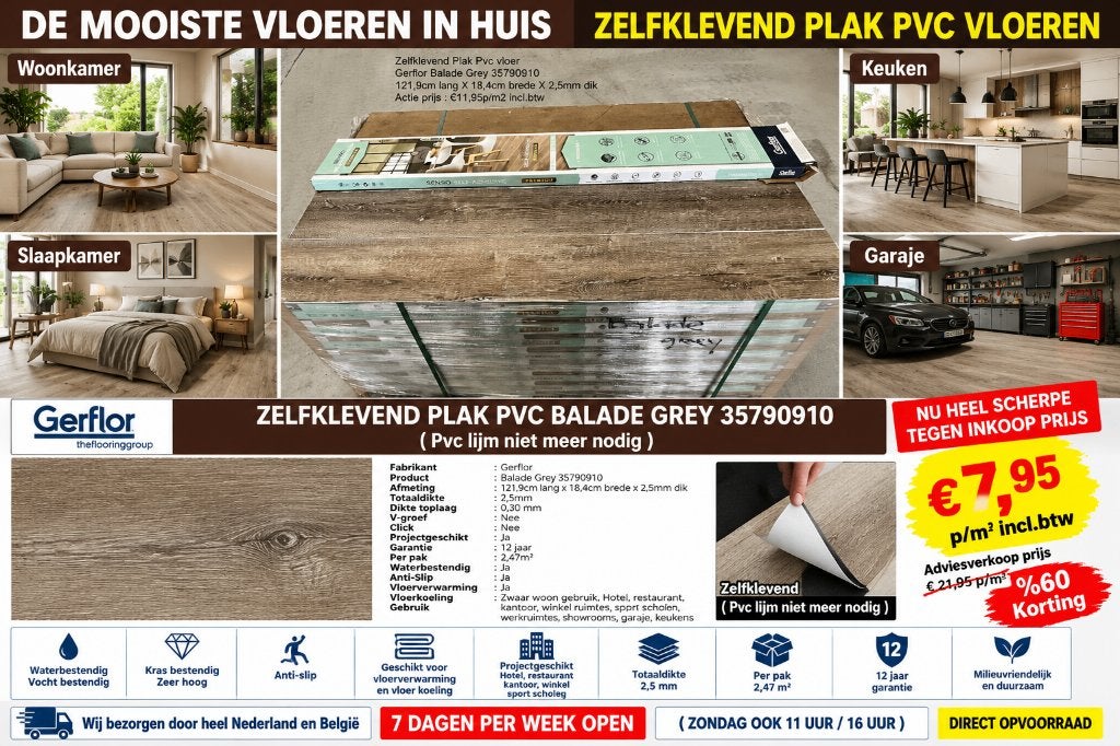Zelfklevend Plak Pvc Balade 2,5mm dik €7,95m2 incl.btw