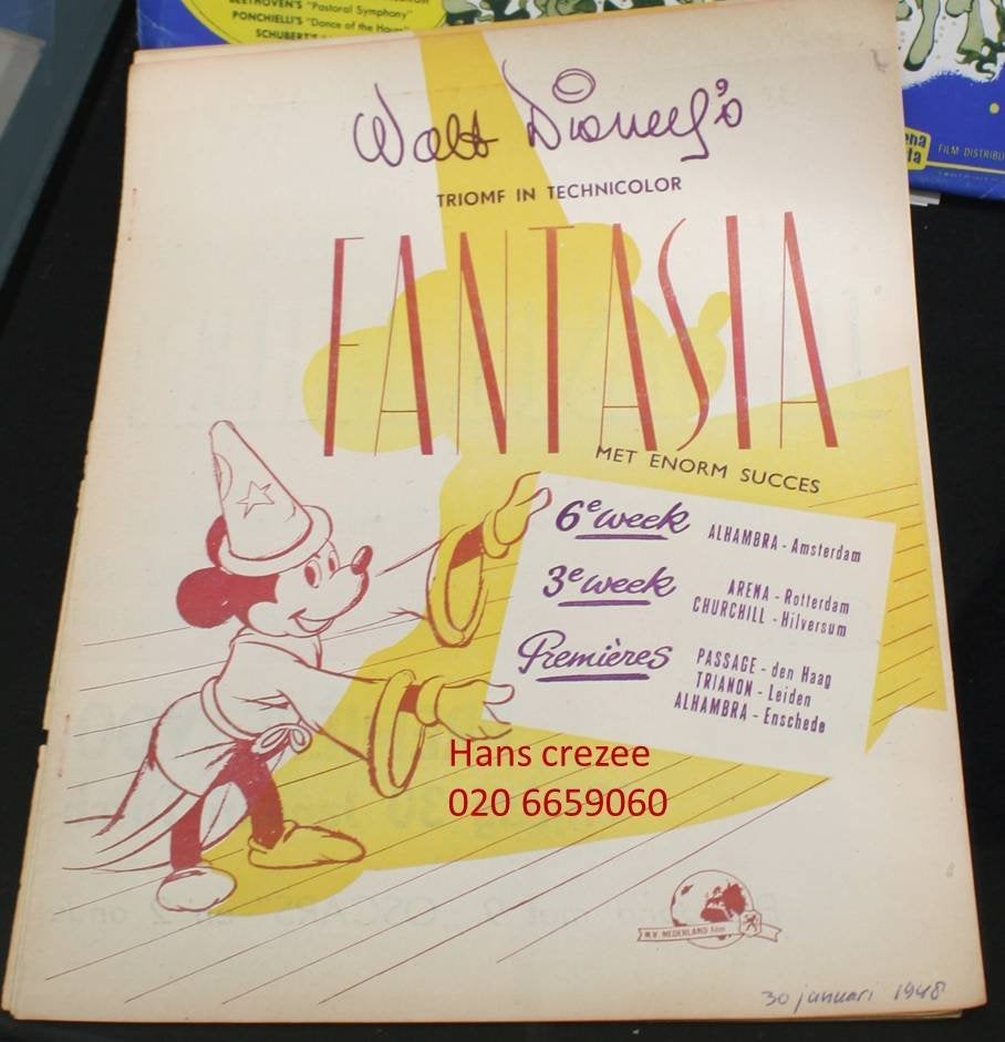 zoek folder Disney film fantasia triomf in technicolor 1947, Gelezen, Folder, Walt Disney, Ophalen of Verzenden