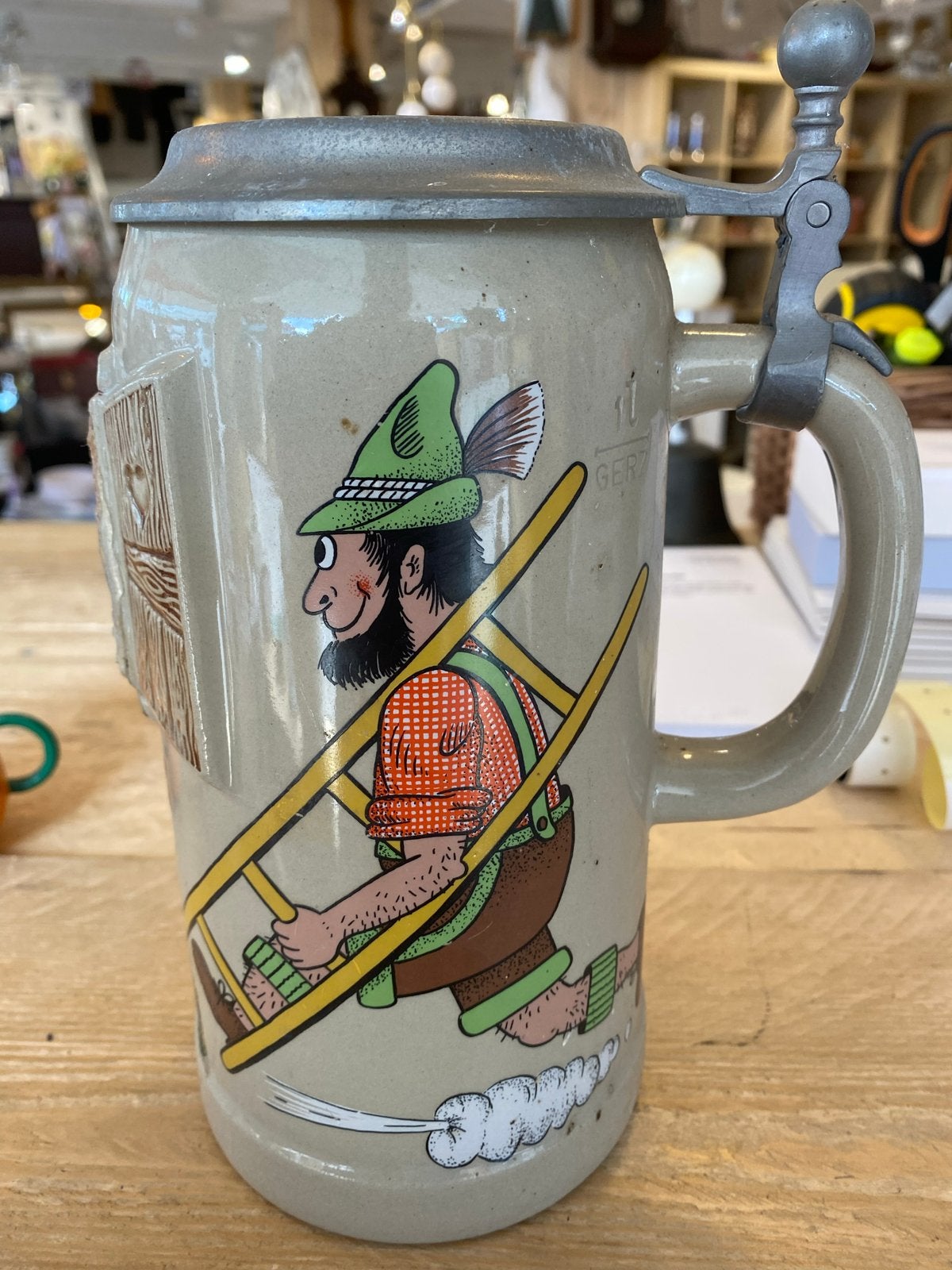 Vintage Duitse Bierpul met Scharnierend Deksel, Antiek en Kunst, Ophalen of Verzenden