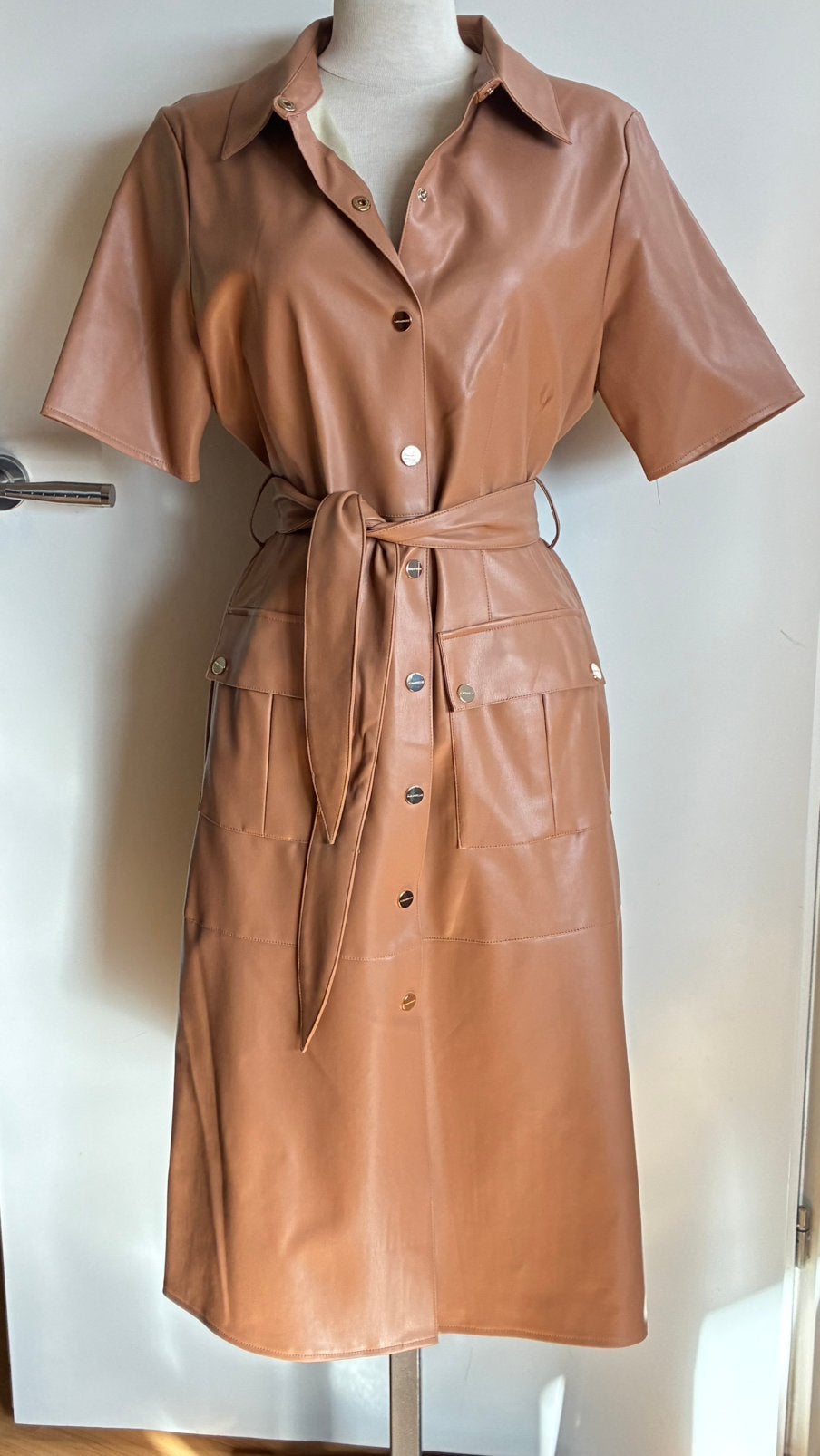 Rino & Pelle Jurk - Cognac Faux Leer - Mt 40 (ook 38,M), Kleding | Dames, Maat 38/40 (M), Bruin, Ophalen of Verzenden, Zo goed als nieuw