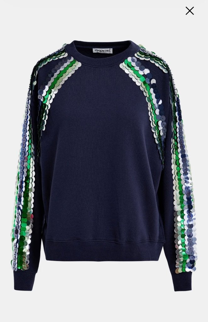 Essentiel Antwerp- donkerblauwe sweater met pailletten- mt 1, Blauw, Ophalen of Verzenden, Zo goed als nieuw, Essentiel Antwerp