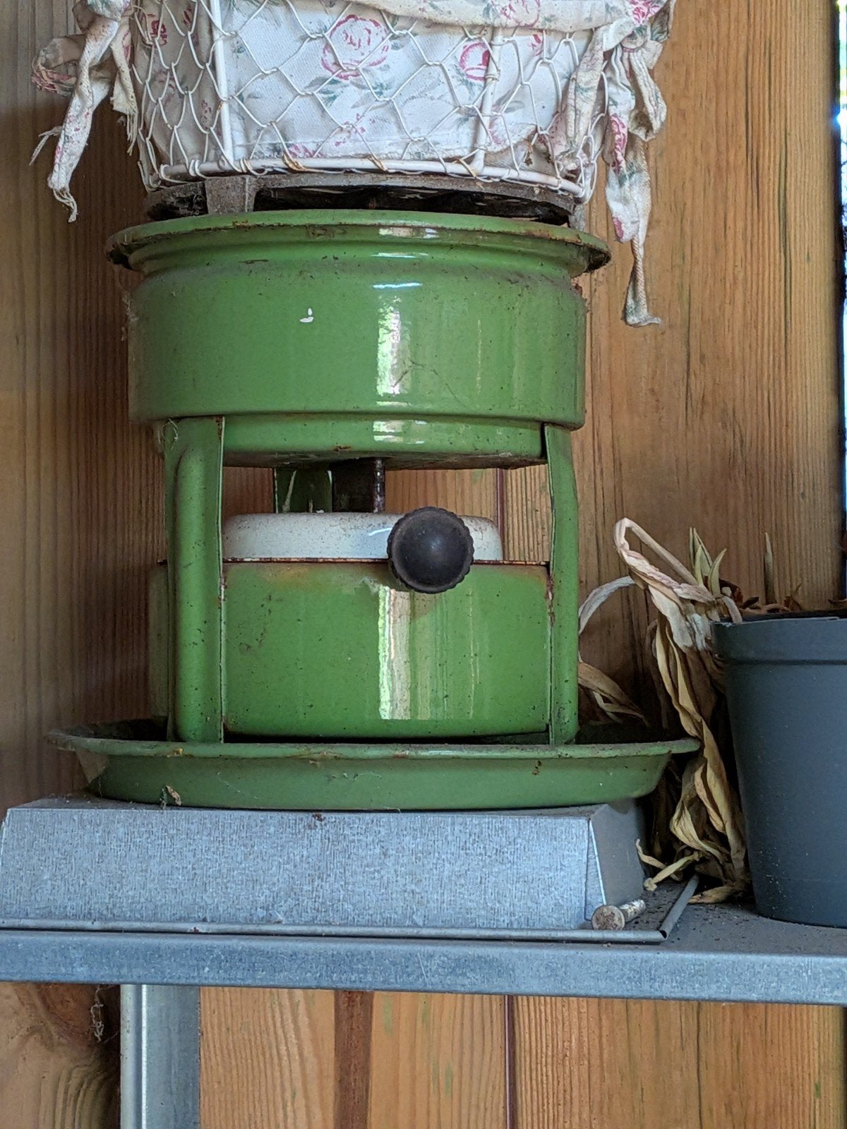 Vintage Petroleumstel met mandje - groen, Antiek en Kunst, Ophalen