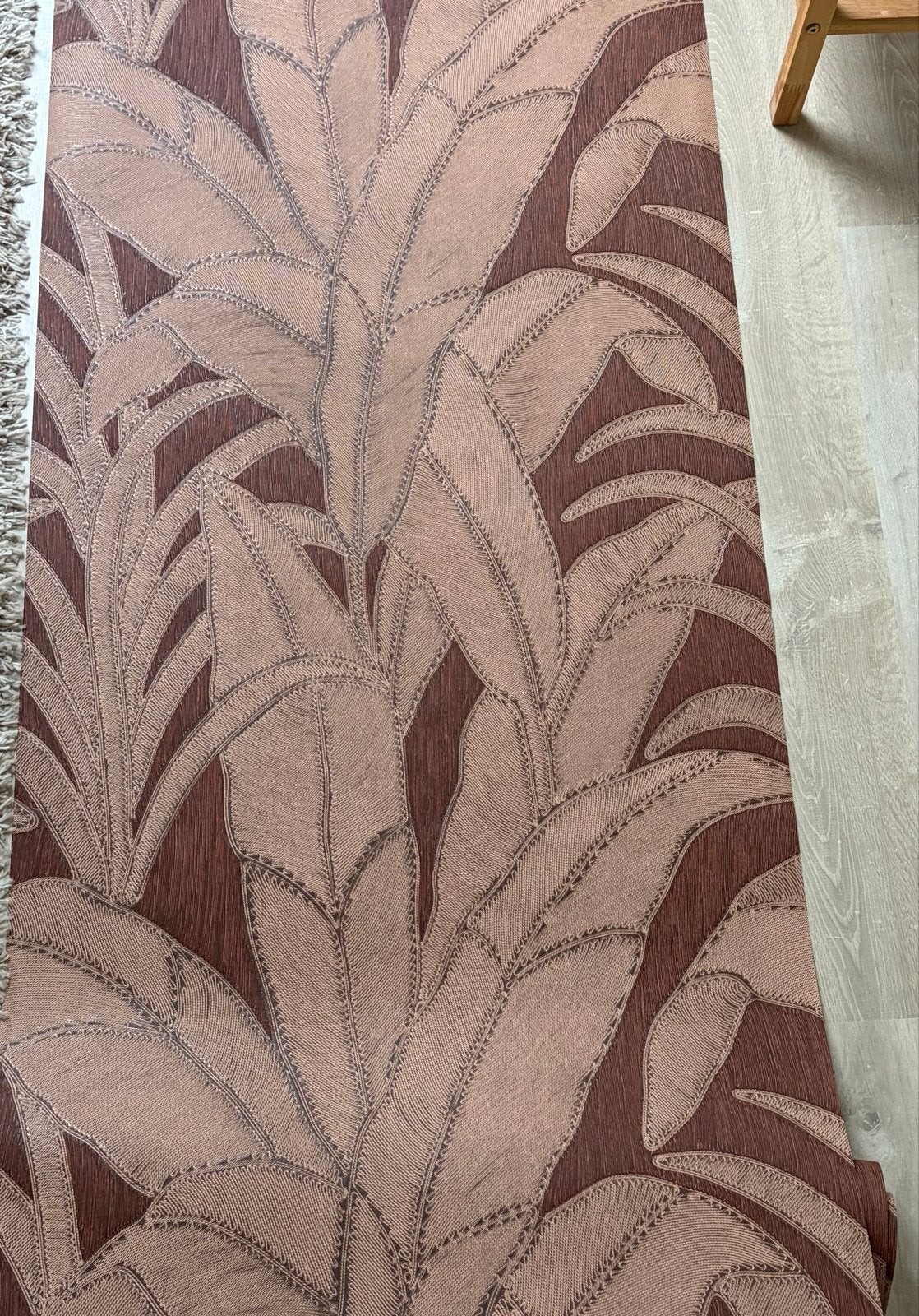 Behang met Bladeren Patroon - Bruin/Beige (4,48m), Ophalen, Bladeren, Overige merken, Vliesbehang