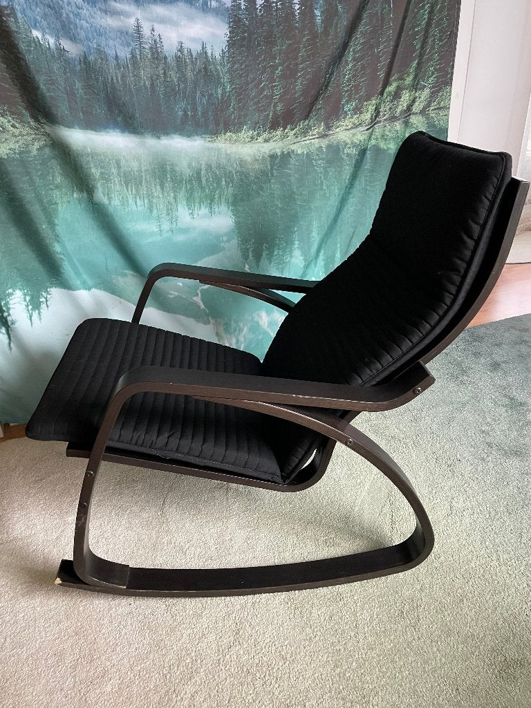 IKEA POÄNG Schommelstoel met nieuw kussen, Ophalen, Gebruikt, 75 tot 100 cm, Stof