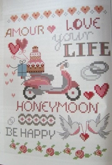 Borduurpatroon  Merklap Love Happy Honeymoon nr 9650, Verzenden, Nieuw, Handborduren, Patroon