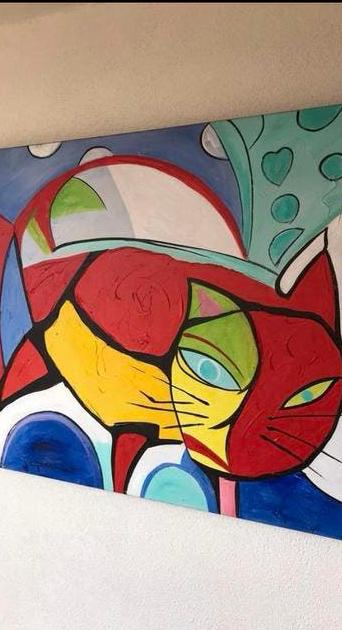 Schilderij L. Paramount; kat canvas doek 60x120, Ophalen